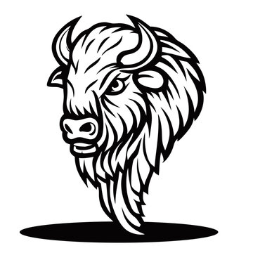 Strong Bull Head with Large Horns. Animal Vector Graphic Art Illustration