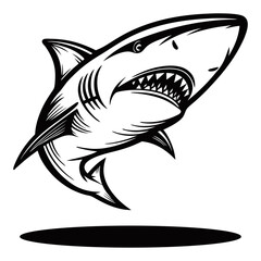Aggressive Shark with Open Mouth and Sharp Teeth. Animal Vector Graphic Art Illustration