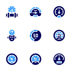 Speedometer icon set. Bold style. Duotone colors. pipe, productivity, speedometer, odometer
