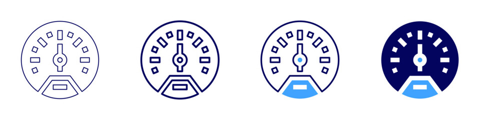 Speedometer odometer icon in 4 different styles. Thin Line, Line, Bold, and Bold Line. Duotone style. Editable stroke