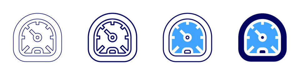 Speedometer reading icon in 4 different styles. Thin Line, Line, Bold, and Bold Line. Duotone style. Editable stroke