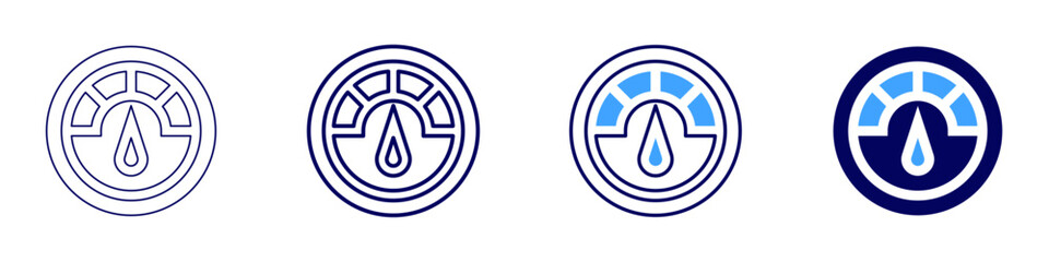 Speedometer settings icon in 4 different styles. Thin Line, Line, Bold, and Bold Line. Duotone style. Editable stroke