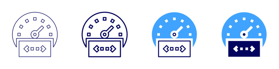 Speedometer troubleshooting icon in 4 different styles. Thin Line, Line, Bold, and Bold Line. Duotone style. Editable stroke