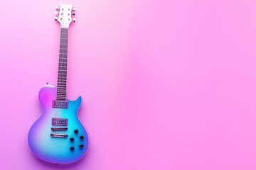 A vibrant electric guitar standing against a soft pastel background captures attention with its colorful silhouette