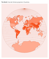 Obraz premium World map in Van der Grinten projection. Countries style. High detail world map for infographics, education, reports, presentations. Vector illustration.