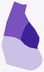 Map of Montserrat with regions. A simple country border map with region division. Deep purple color palette. Plain Montserrat shape with administrative division. Vector illustration.