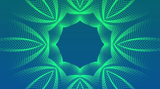 Kaleidoscope background animation  with seamless looping. Beautiful Hypnotic movement. Looped animation of lines and floral patterns radiating outward and inward.
