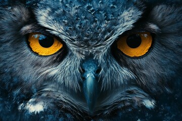 Majestic owl with striking orange eyes perched in nature during twilight hours