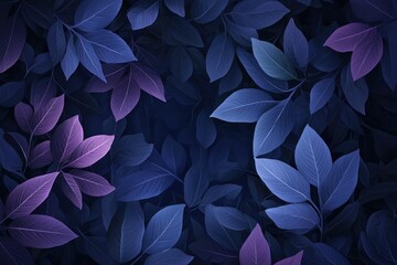 A seamless arrangement of blue and purple leaves on a dark background, creating a calming and elegant natural texture.