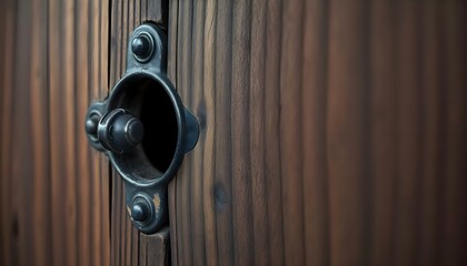 a close up of a door handle on a wooden door