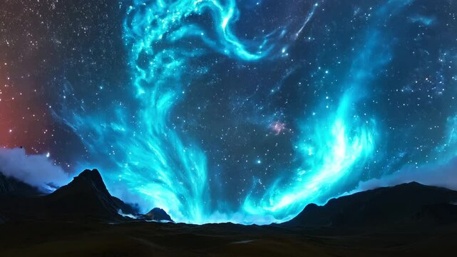 Cosmic Nebula: Blue Cloud and Starry Sky - made with Generative AI