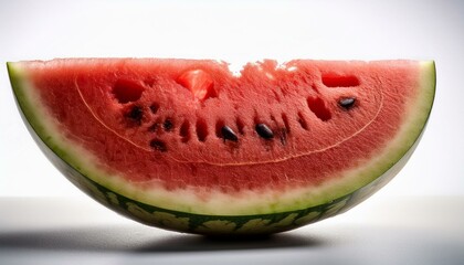 みずみずしい赤い果肉と黒い種が見えるようにカットされたスイカの一切れ