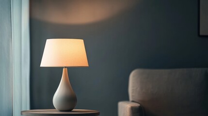 Softly Glowing Table Lamp Illuminating Cozy Interior Space