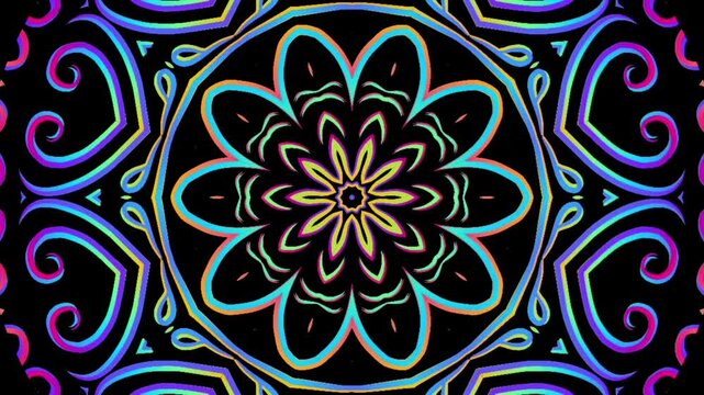 caleidoscope classic gradient circle flower art pattern of traditional tenun batik ethnic dayak ornament for animation ads	