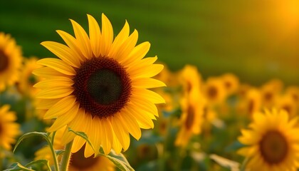 Obraz premium a large sunflower in a field of sunflowers