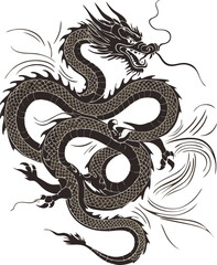 dragon snake Chinese New Year mascot logo design concept line vector illustration white background