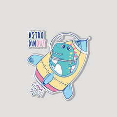 Cute animal astronaut flying in space with an Apollo ship, surrounded by stars and planets