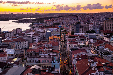 Istanbul city of sunset citycape is beautiful scenery of summer with lifestyle travel, tourism and vacation in Istanbul town buildings .Turkey.