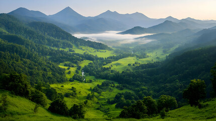 Misty Mountain Valley Sunrise Landscape