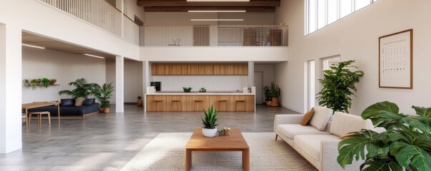 Modern Minimalist Living Space with Natural Light and Greenery