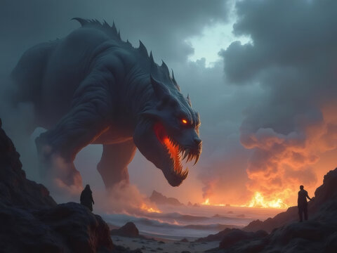 a dragon in the middle of a rocky beach