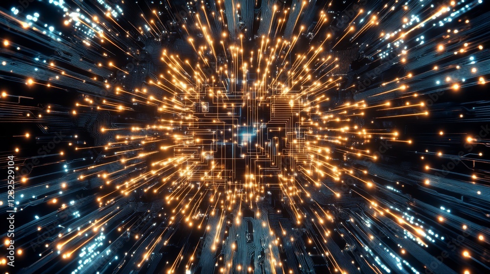 Poster dynamic display of vibrant technology connections in 4k resolution with glowing nodes and circuits