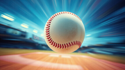 Baseball ball flying in camera at high speed with motion blur effect