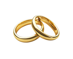 isolated gold wedding rings on a plain white surface and background