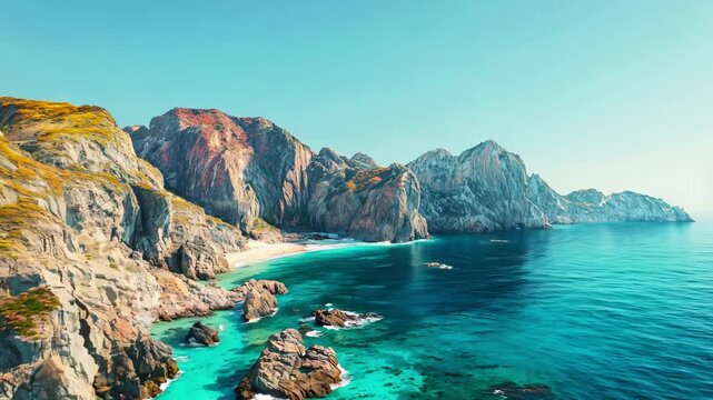 Breathtaking Coastal Cliffs and Turquoise Waters - Scenic Aerial View - made with Generative AI