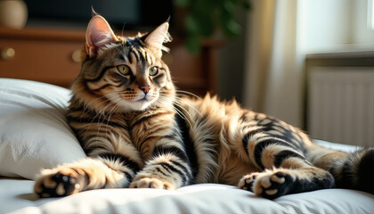 Naklejka premium Cat Lounging at Home Stylish Lifestyle