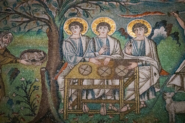 Ancient Byzantine Mosaic Depicting a Religious Scene