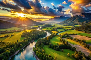 Fototapeta premium Breathtaking landscapes soar in stunning high-resolution aerial drone photography.