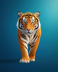 Obraz premium Blue Tiger Statue Media Concept Photography Ideas on a Vibrant Blue Background