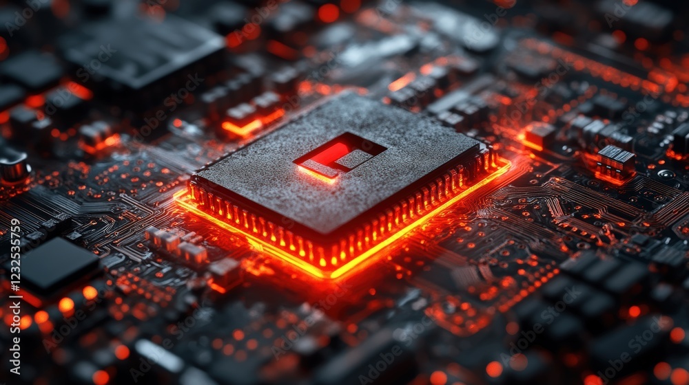 Poster close up image of a computer processor showcasing intricate details and design elements
