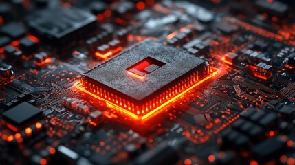 Close up image of a computer processor showcasing intricate details and design elements