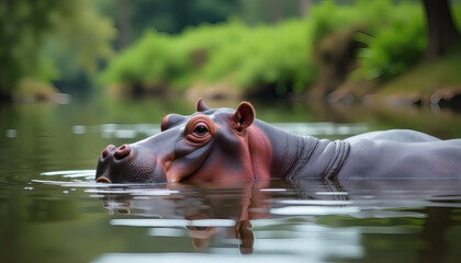 Fototapeta premium Hippo in River - Nature and Wildlife