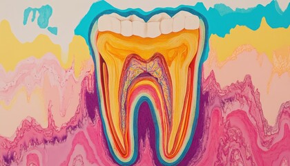 Fototapeta premium Vibrant Cross-Section of a Tooth in Abstract Landscape
