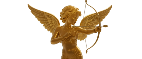 A classic Cupid silhouette in elegant gold, holding a bow and arrow ready to shoot