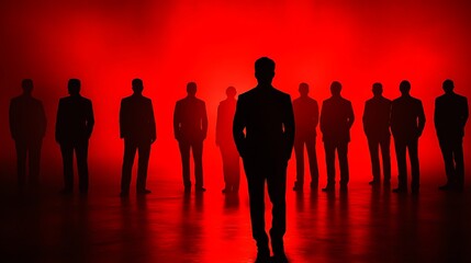 Silhouettes on a bold red background, emphasizing insider threat detection, highlighting a suspect f