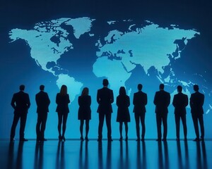 Global business leaders discussing gig economy models during a hightech virtual conference, future workforce strategies