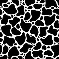 Seamless pattern consisting of black random spots of irregular shapes of different sizes drawn by hand with a marker with the effect of an old typography