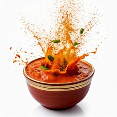 samber in a bowl masala splash on white background