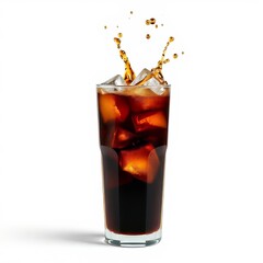 glass of cola with ice isolated on white background