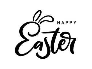 Happy Easter hand drawn calligraphy lettering design. Handwritten brush text composition. Vector illustration.