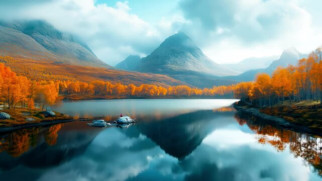 Serene Autumn Lake with Majestic Mountain Reflections - made with Generative AI