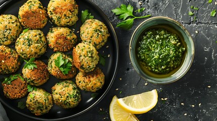 Delicious Falafel Bites with Zesty Pesto and Lemon Wedges