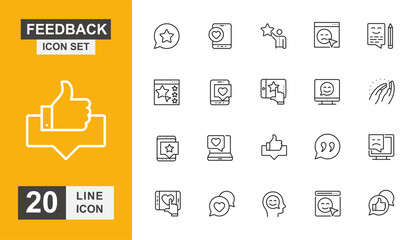 Feedback icon set. Rating, client, customer, review, support, survey and more line icon.