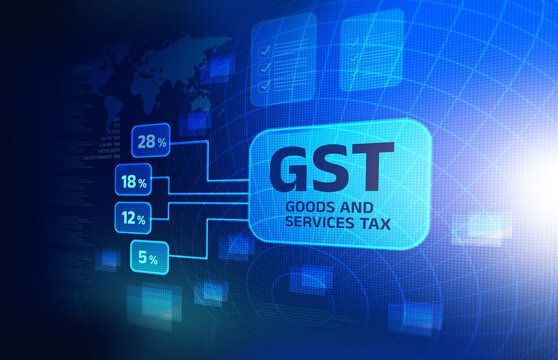Goods and Services Tax (GST) concept illustration isolated on blue background