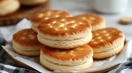 Golden biscuits freshly baked, with a crispy, buttery outer layer and soft, airy interior. #GoldenBaked #Buttery 