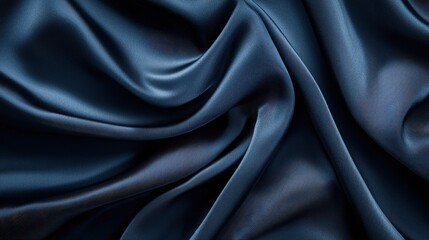 Fototapeta premium Luxurious Deep Blue Satin Fabric with Soft Creases and Smooth Texture